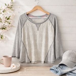 Maurices Lace Overlay Pullover Top Gray Casual Sporty Womens M